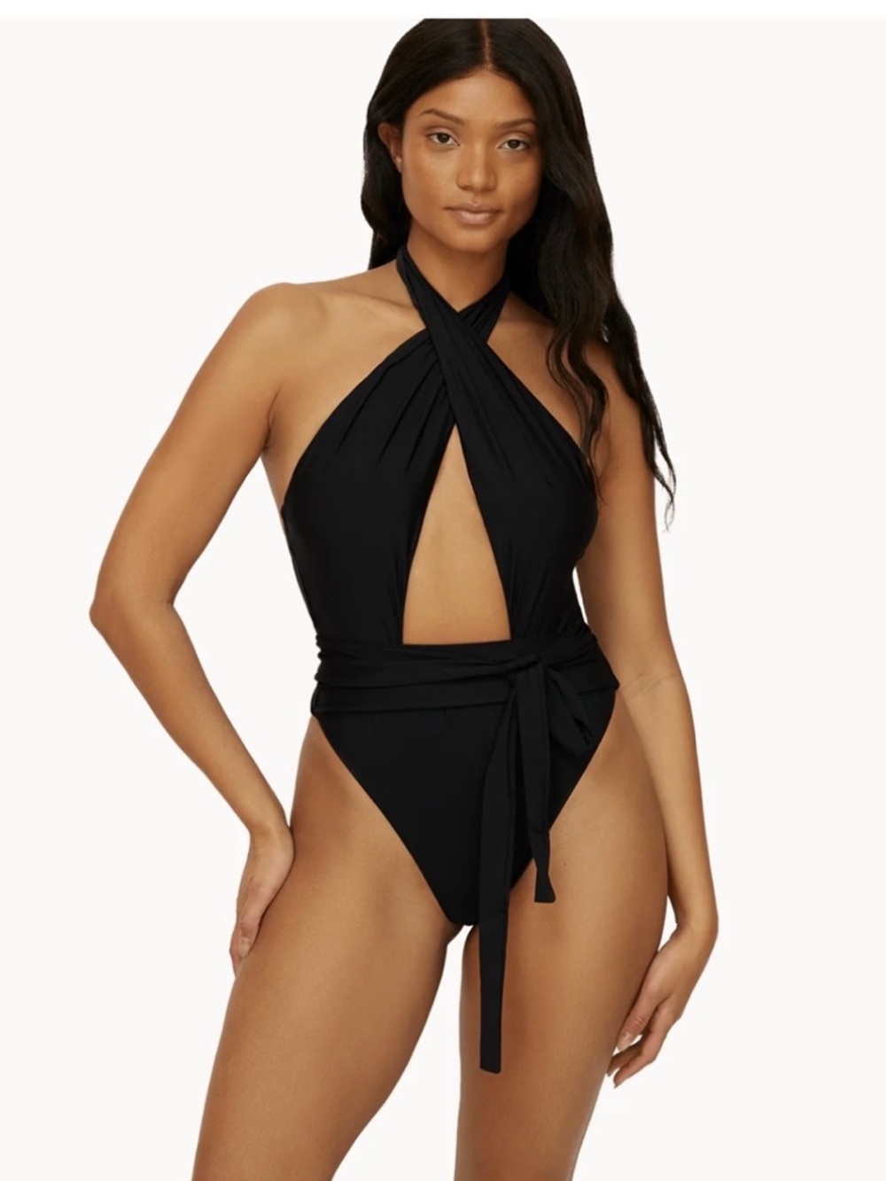 PQ Swim Black Crisscross Halter One-Piece Swimsuit